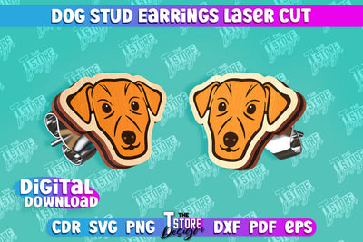 Dog Stud Earrings Laser Cut | Accessories Design | Decorative Earrings Template | CNC File SVG The T Store Design 