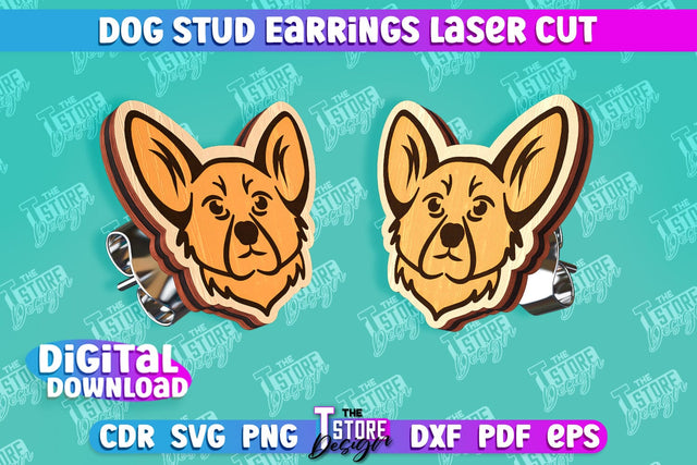Dog Stud Earrings Laser Cut | Accessories Design | Decorative Earrings Template | CNC File SVG The T Store Design 
