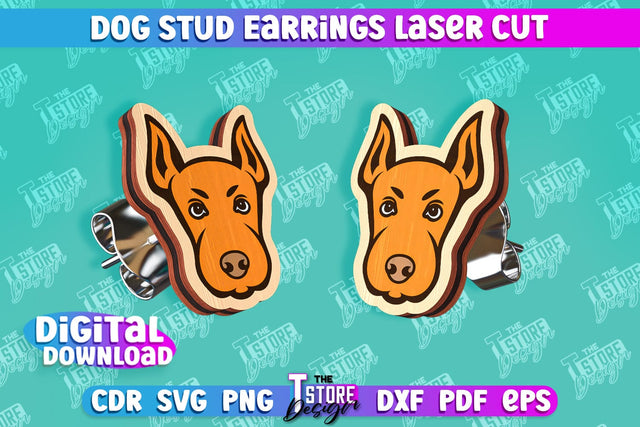 Dog Stud Earrings Laser Cut | Accessories Design | Decorative Earrings Template | CNC File SVG The T Store Design 