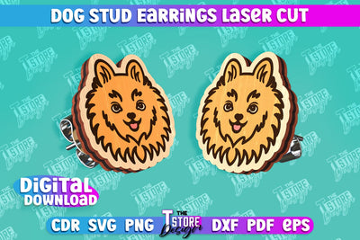 Dog Stud Earrings Laser Cut | Accessories Design | Decorative Earrings Template | CNC File SVG The T Store Design 