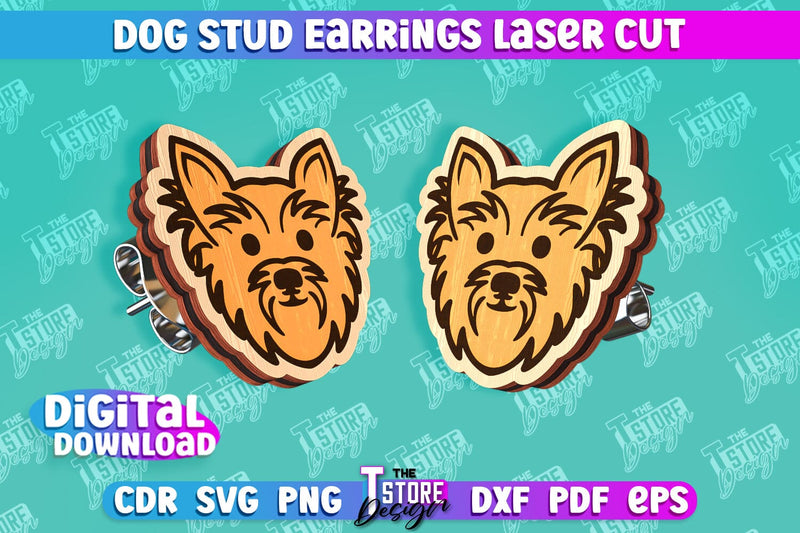 Dog Stud Earrings Laser Cut | Accessories Design | Decorative Earrings Template | CNC File SVG The T Store Design 