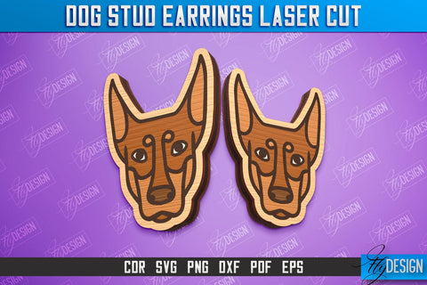 Dog Stud Earrings Laser Cut Bundle | Accessories Design | Decorative Earrings Template | CNC File SVG Fly Design 