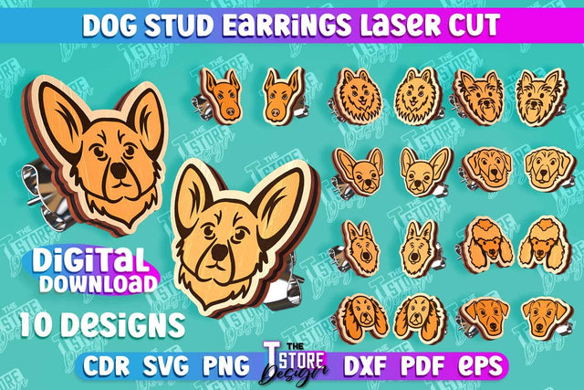 Dog Stud Earrings Laser Cut Bundle | Accessories Design | Decorative Earrings Template | CNC File SVG The T Store Design 