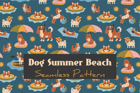 Dog Summer Beach Seamless Pattern Digital Pattern Rin Green 