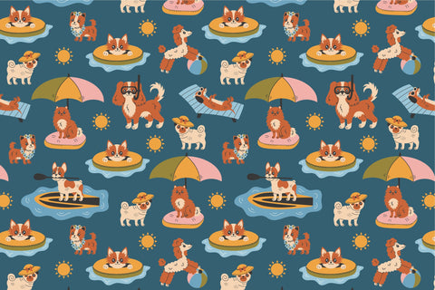 Dog Summer Beach Seamless Pattern Digital Pattern Rin Green 