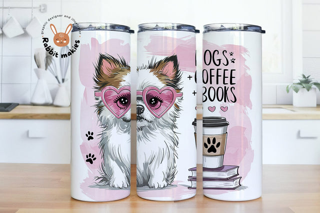 Dog Tumbler PNG, Dogs Coffee Books Tumbler Wrap PNG, 20 oz Skinny Tumbler Sublimation Design Instant Digital Download Sublimation Rabbitmakies 