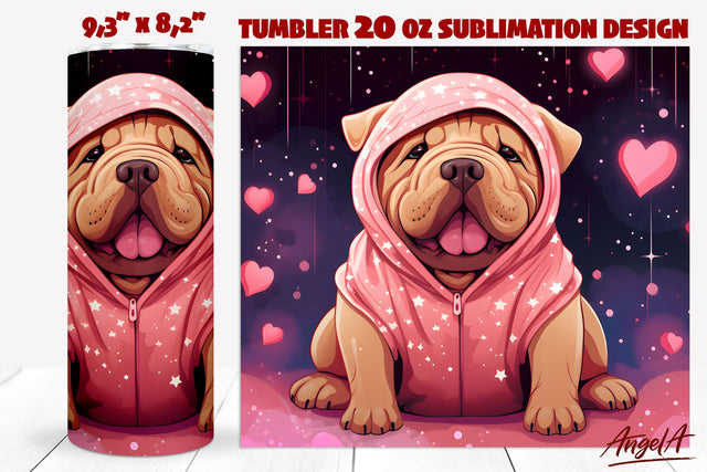 Dog tumbler sublimation / Funny Shar pei with pink hearts Sublimation Angelina Semenova 