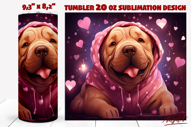 Dog tumbler sublimation / Funny Shar pei with pink hearts Sublimation Angelina Semenova 