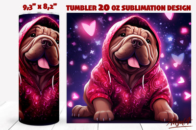 Dog tumbler sublimation / Funny Shar pei with pink hearts SVG Angelina Semenova 