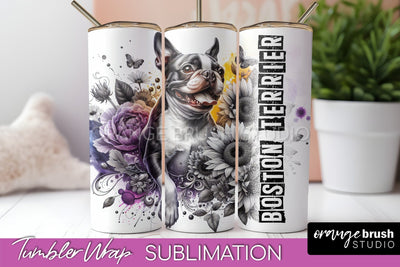 Dog Tumbler Wrap - Dog Mom Floral Tumbler Sublimation Sublimation OrangeBrushStudio 