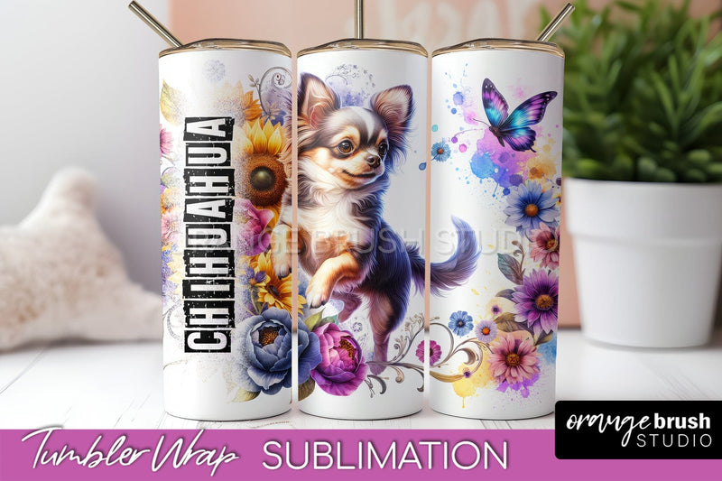 Dog Tumbler Wrap - Dog Mom Floral Tumbler Sublimation Sublimation OrangeBrushStudio 
