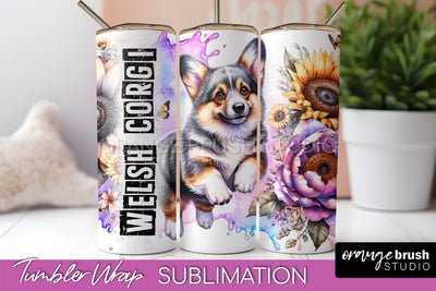 Dog Tumbler Wrap - Dog Mom Floral Tumbler Sublimation Sublimation OrangeBrushStudio 