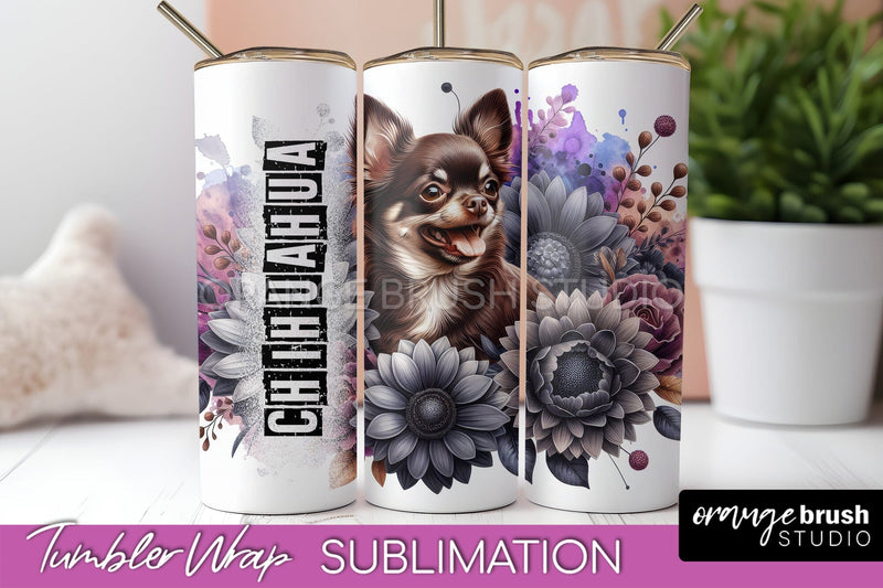 Dog Tumbler Wrap - Dog Mom Floral Tumbler Sublimation Sublimation OrangeBrushStudio 