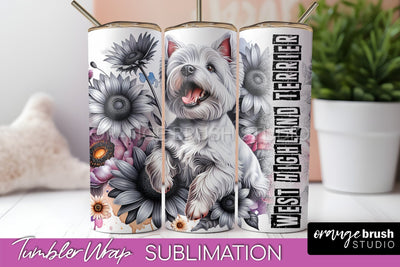 Dog Tumbler Wrap - Dog Mom Floral Tumbler Sublimation Sublimation OrangeBrushStudio 