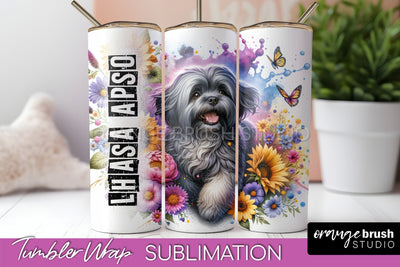 Dog Tumbler Wrap - Dog Mom Floral Tumbler Sublimation Sublimation OrangeBrushStudio 