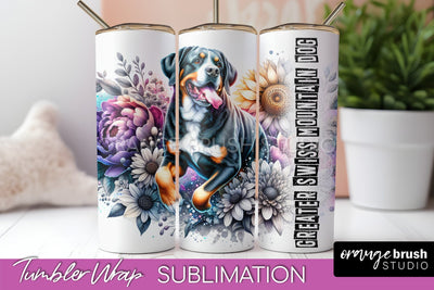 Dog Tumbler Wrap - Dog Mom Floral Tumbler Sublimation Sublimation OrangeBrushStudio 