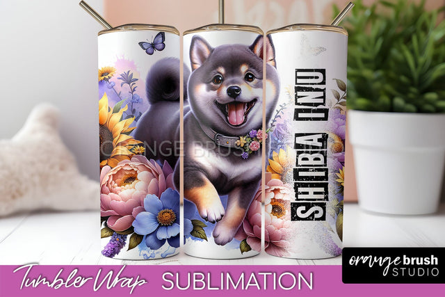 Dog Tumbler Wrap - Dog Mom Floral Tumbler Sublimation Sublimation OrangeBrushStudio 