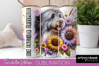 Dog Tumbler Wrap - Dog Mom Floral Tumbler Sublimation Sublimation OrangeBrushStudio 