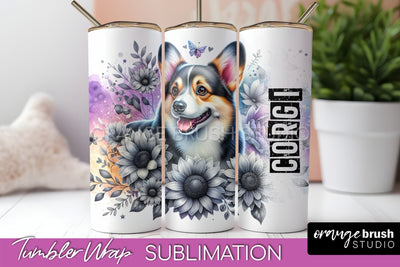 Dog Tumbler Wrap - Dog Mom Floral Tumbler Sublimation Sublimation OrangeBrushStudio 