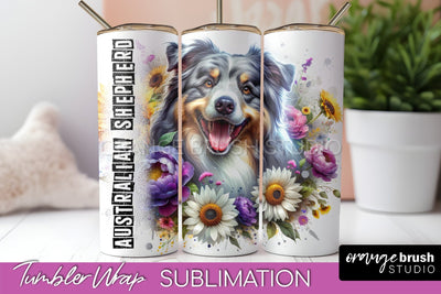 Dog Tumbler Wrap - Dog Mom Floral Tumbler Sublimation Sublimation OrangeBrushStudio 
