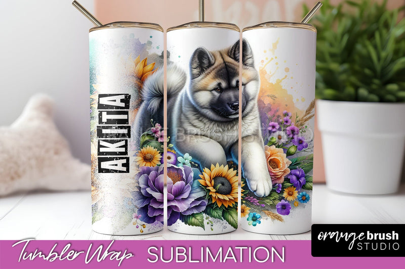 Dog Tumbler Wrap - Dog Mom Floral Tumbler Sublimation Sublimation OrangeBrushStudio 