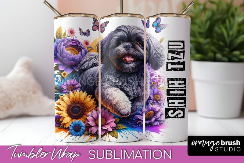 Dog Tumbler Wrap - Dog Mom Floral Tumbler Sublimation Sublimation OrangeBrushStudio 