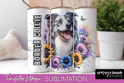 Dog Tumbler Wrap - Dog Mom Floral Tumbler Sublimation Sublimation OrangeBrushStudio 