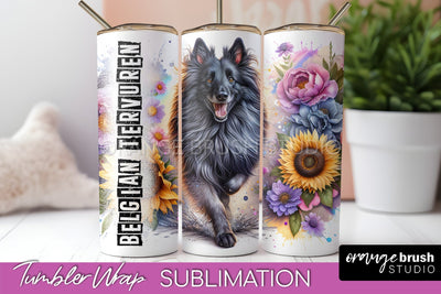 Dog Tumbler Wrap - Dog Mom Floral Tumbler Sublimation Sublimation OrangeBrushStudio 