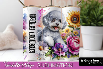 Dog Tumbler Wrap - Dog Mom Floral Tumbler Sublimation Sublimation OrangeBrushStudio 