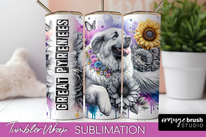 Dog Tumbler Wrap - Dog Mom Floral Tumbler Sublimation Sublimation OrangeBrushStudio 