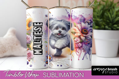 Dog Tumbler Wrap - Dog Mom Floral Tumbler Sublimation Sublimation OrangeBrushStudio 