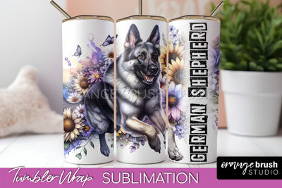 Dog Tumbler Wrap - Dog Mom Floral Tumbler Sublimation Sublimation OrangeBrushStudio 