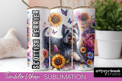 Dog Tumbler Wrap - Dog Mom Floral Tumbler Sublimation Sublimation OrangeBrushStudio 