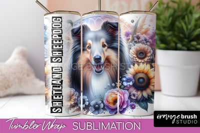 Dog Tumbler Wrap - Dog Mom Floral Tumbler Sublimation Sublimation OrangeBrushStudio 