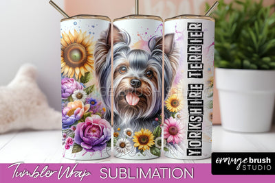Dog Tumbler Wrap - Dog Mom Floral Tumbler Sublimation Sublimation OrangeBrushStudio 