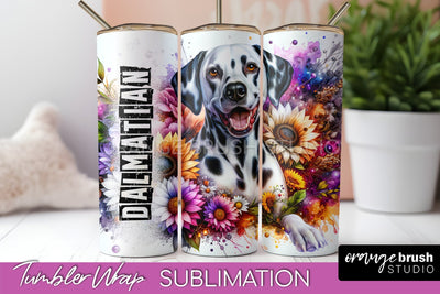 Dog Tumbler Wrap - Dog Mom Floral Tumbler Sublimation Sublimation OrangeBrushStudio 