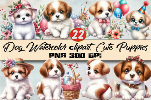 Dog Watercolor сlipart. Cute Puppies Sunflower Sublimation Clipart Bundle Sublimation SVGArt 
