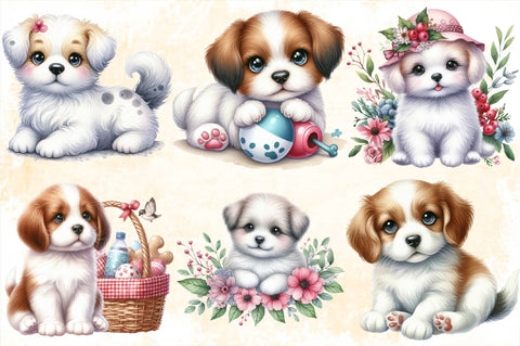Dog Watercolor сlipart. Cute Puppies Sunflower Sublimation Clipart Bundle Sublimation SVGArt 