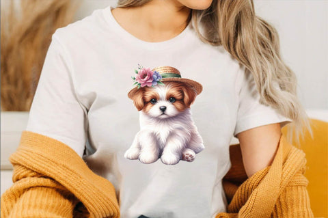 Dog Watercolor сlipart. Cute Puppies Sunflower Sublimation Clipart Bundle Sublimation SVGArt 