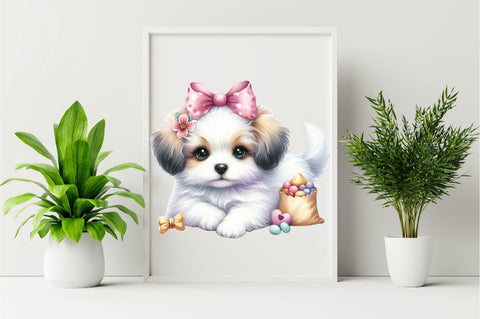 Dog Watercolor сlipart. Cute Puppies Sunflower Sublimation Clipart Bundle Sublimation SVGArt 