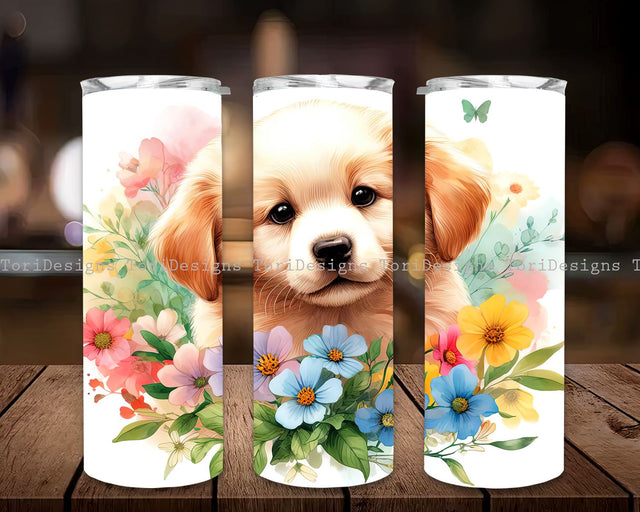 Dog Wildflowers Tumbler Wrap, Dog Wildflowers 20 oz Skinny Tumbler Sublimation Design Template, Colorful Floral Tumbler Design Digital Download PNG Sublimation ToriDesigns 