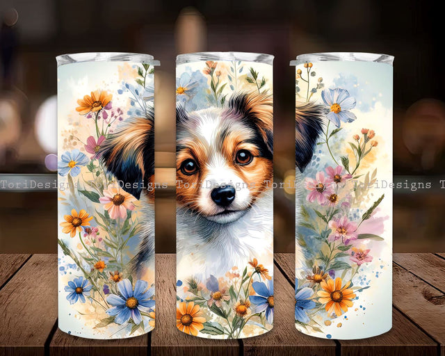 Dog Wildflowers Tumbler Wrap, Dog Wildflowers 20 oz Skinny Tumbler Sublimation Design Template, Colorful Floral Tumbler Design Digital Download PNG Sublimation ToriDesigns 