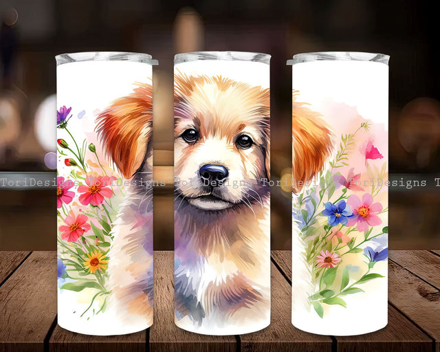 Dog Wildflowers Tumbler Wrap, Dog Wildflowers 20 oz Skinny Tumbler Sublimation Design Template, Colorful Floral Tumbler Design Digital Download PNG Sublimation ToriDesigns 