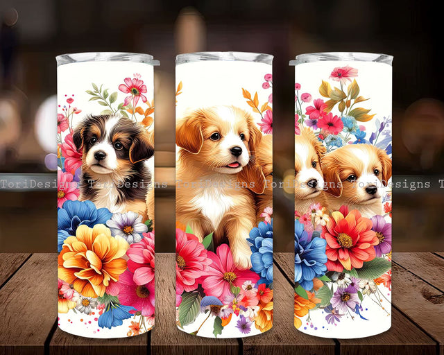 Dog Wildflowers Tumbler Wrap, Dog Wildflowers 20 oz Skinny Tumbler Sublimation Design Template, Colorful Floral Tumbler Design Digital Download PNG Sublimation ToriDesigns 