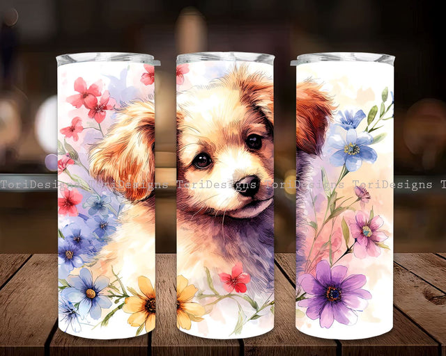 Dog Wildflowers Tumbler Wrap, Dog Wildflowers 20 oz Skinny Tumbler Sublimation Design Template, Colorful Floral Tumbler Design Digital Download PNG Sublimation ToriDesigns 