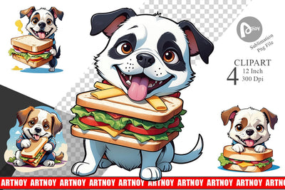 Dog with Sandwich Clipart Sublimation artnoy 