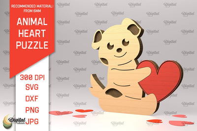 Dog Wooden Puzzle Laser Cut. Animal Heart Puzzle SVG SVG Evgenyia Guschina 