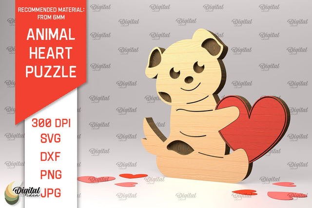 Dog Wooden Puzzle Laser Cut. Animal Heart Puzzle SVG SVG Evgenyia Guschina 