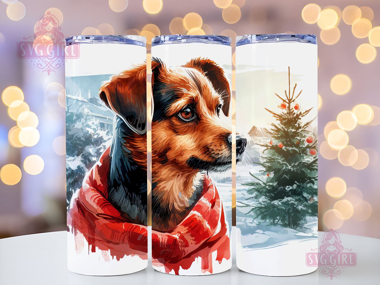 Christmas Dog Sublimation Tumbler - 20oz Skinny Tumbler Wrap