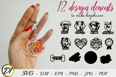 Dogs Keychains SVG Bundle. Round Acrylic Keychain SVG SVG Evgenyia Guschina 